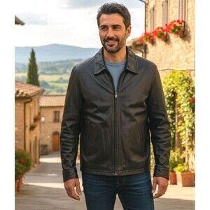 ​Torriani Ispiraizone Italiana Men's Black Leather Jacket L Bomber Style Mod
